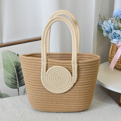 Contrast Cotton Rope Woven Handbag Women's Bag Korean Style Bag New Large Capacity Stylisse Handbag All-match Tote Bag