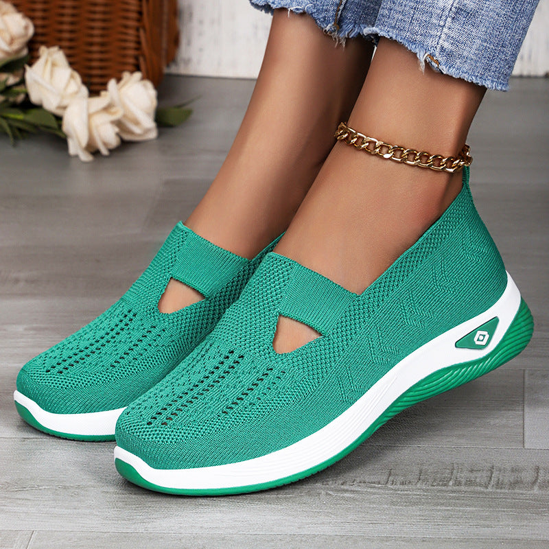 Women's Shoes Cross-Border Large Size Casual Shoes Fly-Knit Breathable Shoes Women's Lightweight and Comfortable Mesh Shoes Soft Sole Shallow Shoes