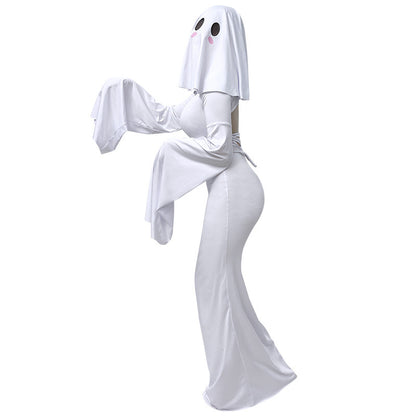 Halloween New Ghost Mother Cos Dress Lady Apricot Same Style Sexy Backless dress Stage Performance Dress for Women