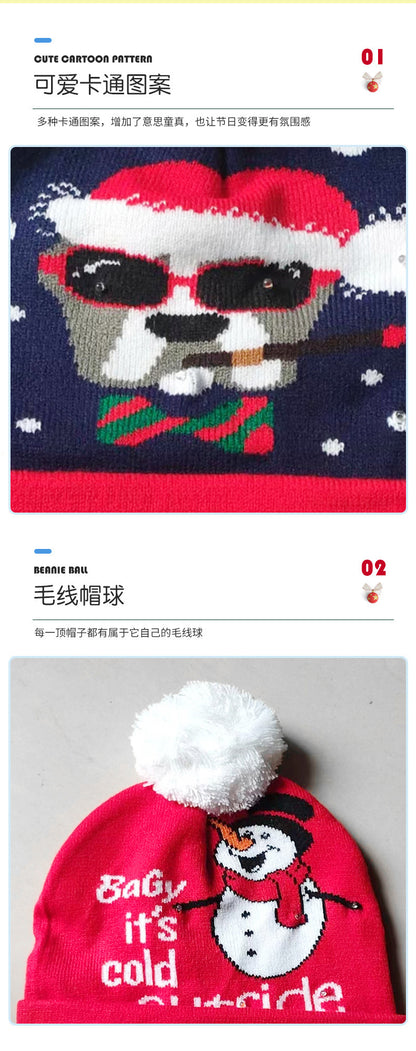 Korean Internet Celebrity Style Snowflake Christmas Hat, Warm and Cold-Proof Women's Knitted Hat with Pom-Pom, Ear-Protecting Yarn Hat, Light Luxury Style