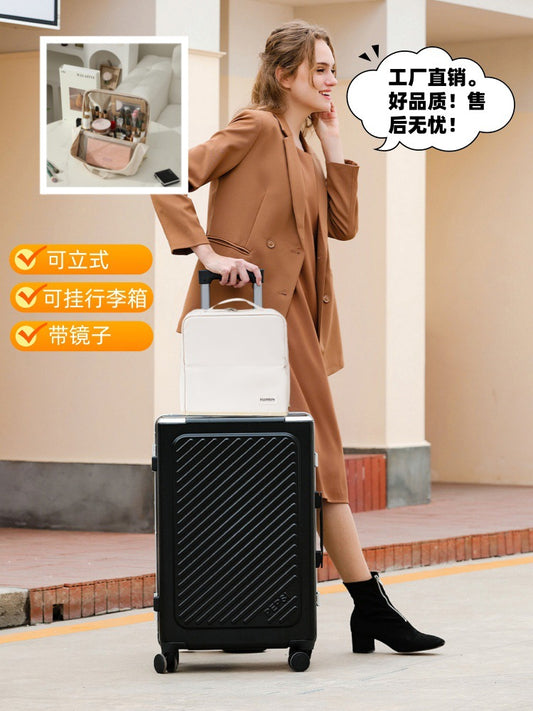 Vertical Cosmetic Bag, Large Capacity, Women's Pencil Case, Travel Pu Waterproof, Can Be Hung on Luggage, Makeup Brush Storage Bag