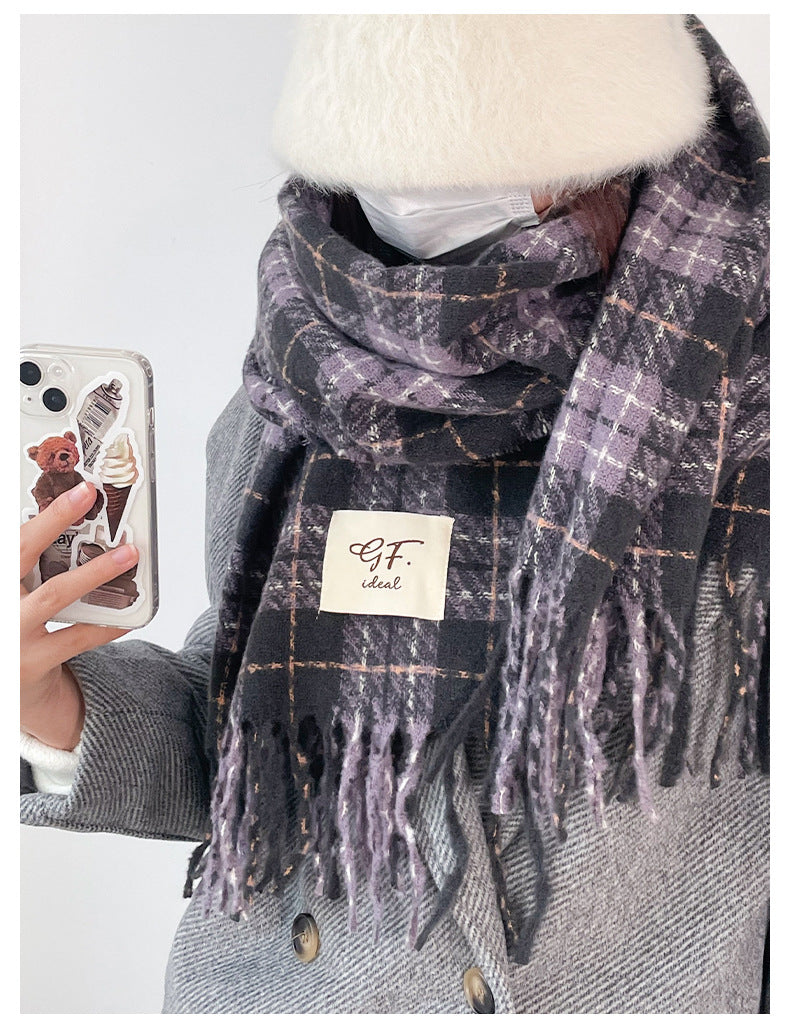 Women's scarf winter New Winter high-grade cashmere-like shawl Korean style versatile purple thick warm scarf