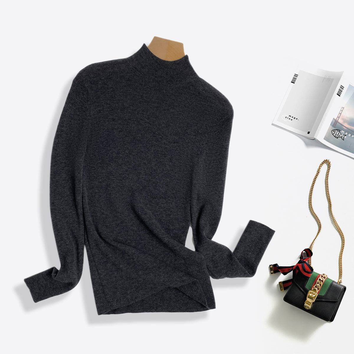 Machine Washable 100% Superfine Wool Sweater for Women Autumn and Winter New Loose Half Turtleneck Knitted Bottoming Sweater for Women