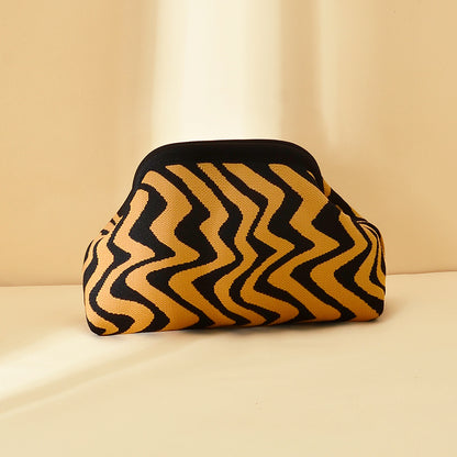Cross-Border Dropshipping Knitted Bag Striped Clutch Bag for Women Fly-Knit Cloud Versatile Stylish Portable Makeup Bag Large Capacity