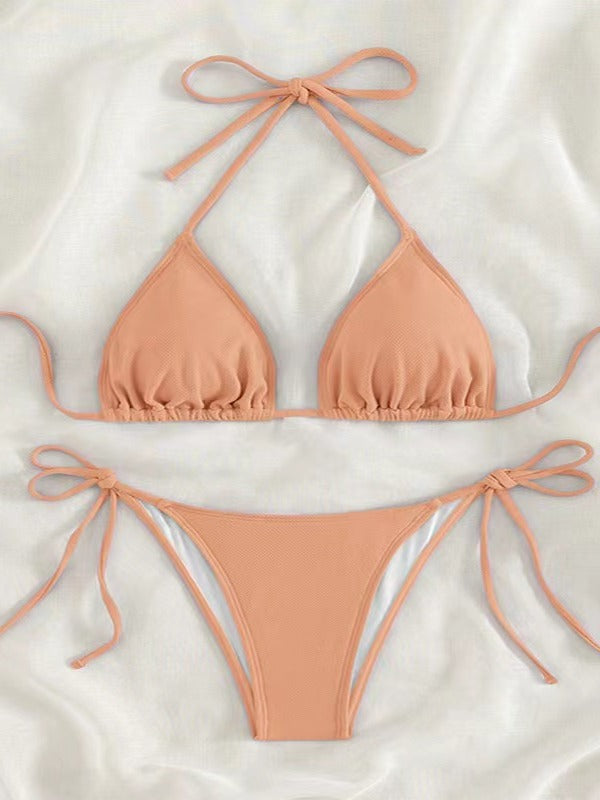 European and American Solid Color Split Swimsuit Women's Sexy Bikini Cross-border Hot Tight Gather Deep V High-end Swimsuit Women