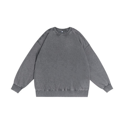 350g American Washed Retro Round Neck Sweatshirt Cross-Border Large Size Terry Drop Shoulder Distressed Pullover Washed Sweatshirt for Men