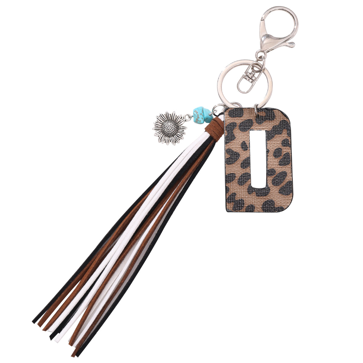 New Western Denim Style Leopard Oil-trimmed Leather Letter A Korean Velvet Tassel Combination Keychain Pendant Bag