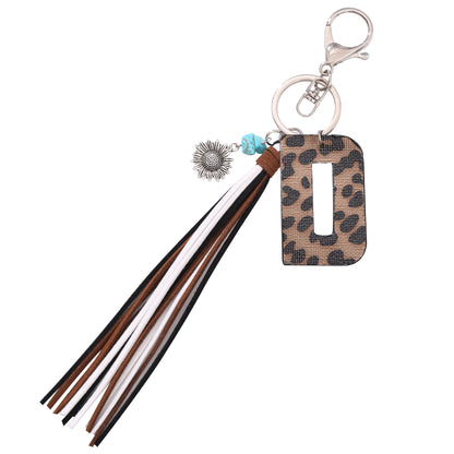 New Western Denim Style Leopard Oil-trimmed Leather Letter A Korean Velvet Tassel Combination Keychain Pendant Bag