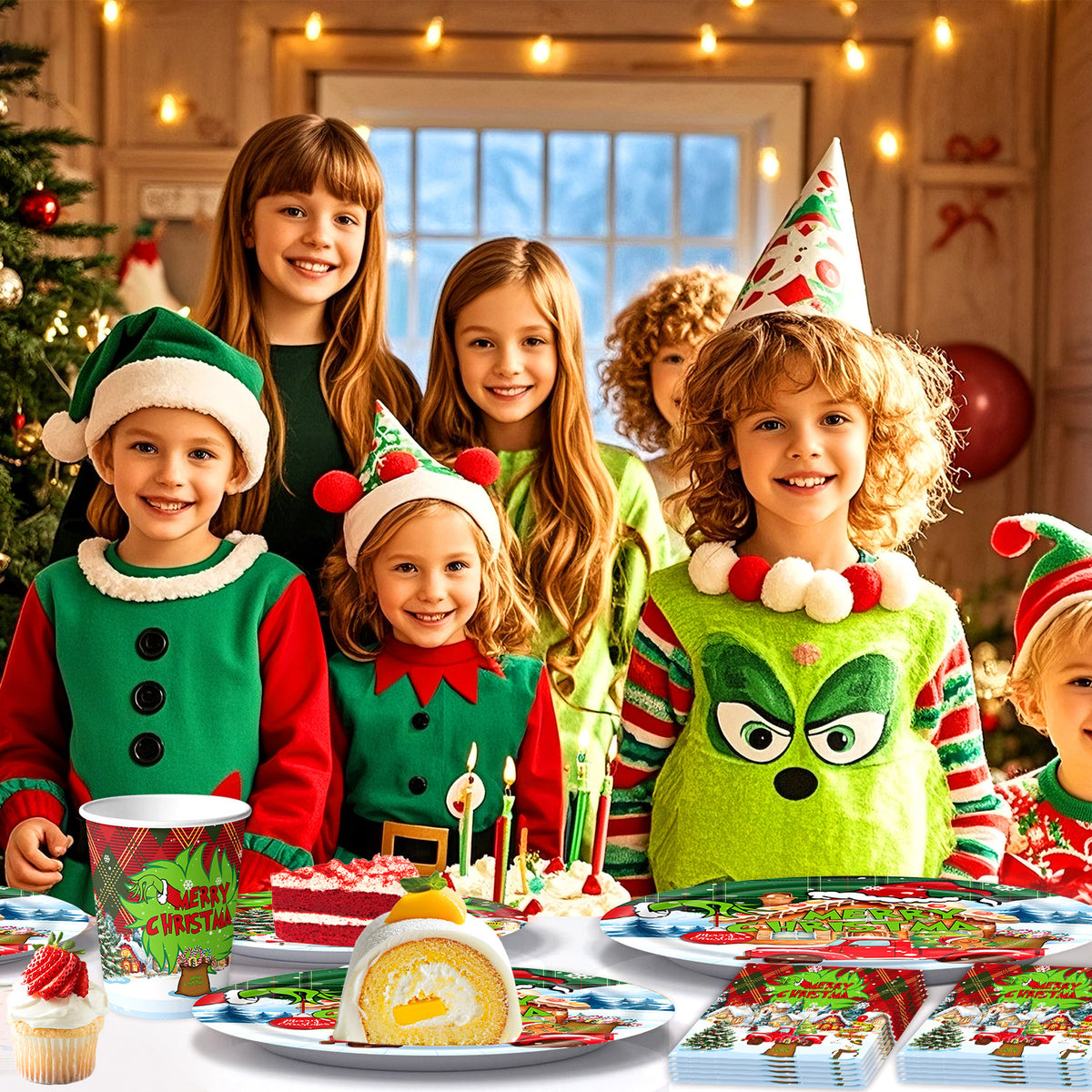 Cross-Border New Product Christmas Grinch Theme Party Decoration Flag Cartoon Party Supplies Tableware Christmas Decoration
