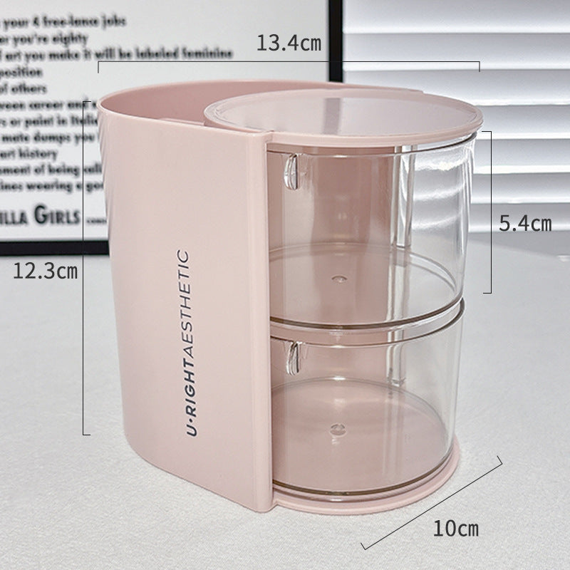 Puff Storage Box Rotating Dustproof Dressing Table Desktop Beauty Makeup Egg Air Cushion Lipstick Makeup Brush Storage Cylinder Storage Rack