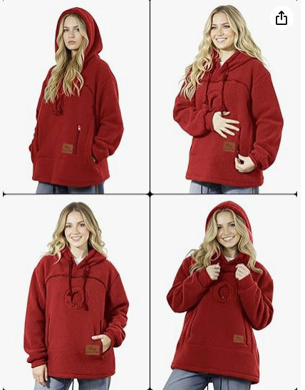 2025 New European and American Polar Fleece Pet-In-One Men's and Women's Trendy Hooded Loose Casual Warm Sweatshirt