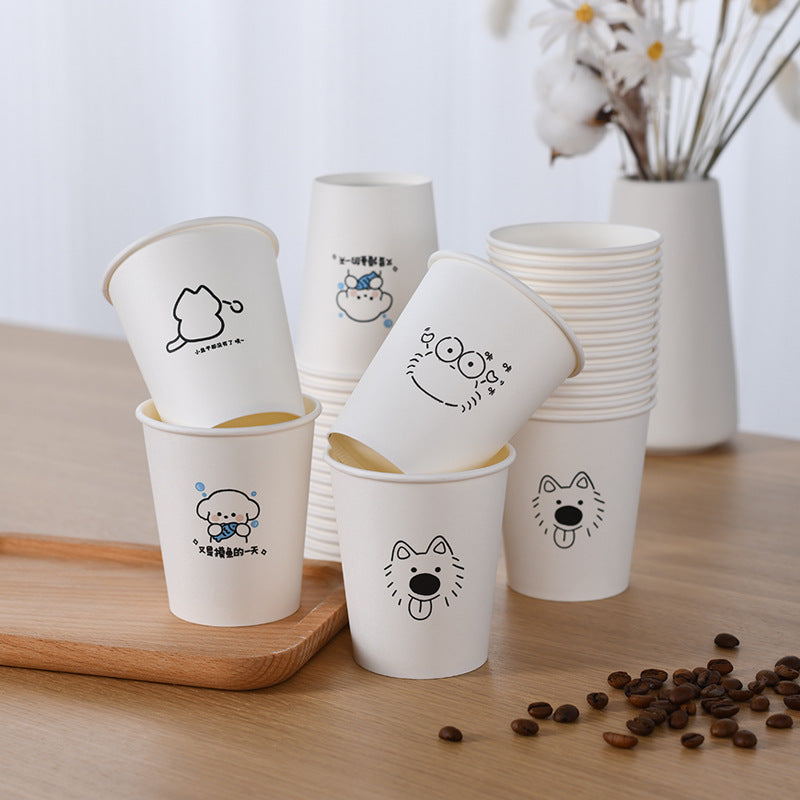Cartoon Paper Cup Disposable Thickeneded Food Grade Household Hot and Cold Drink Coffee Cup Commercial Wholesale Hospitality Tea Cup