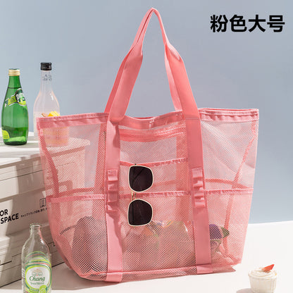 Korean Mesh Beach Bag Large Capacity Swimming Fitness Bag Travel Portable Storage Bag Multi-Pocket Swimsuit Storage Bag