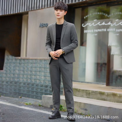 A 1.45kg Piece Set of Spring & Fall Casual Small Suit Jacket Men's Korean Style Slim Gray Formal Full Suit Suit