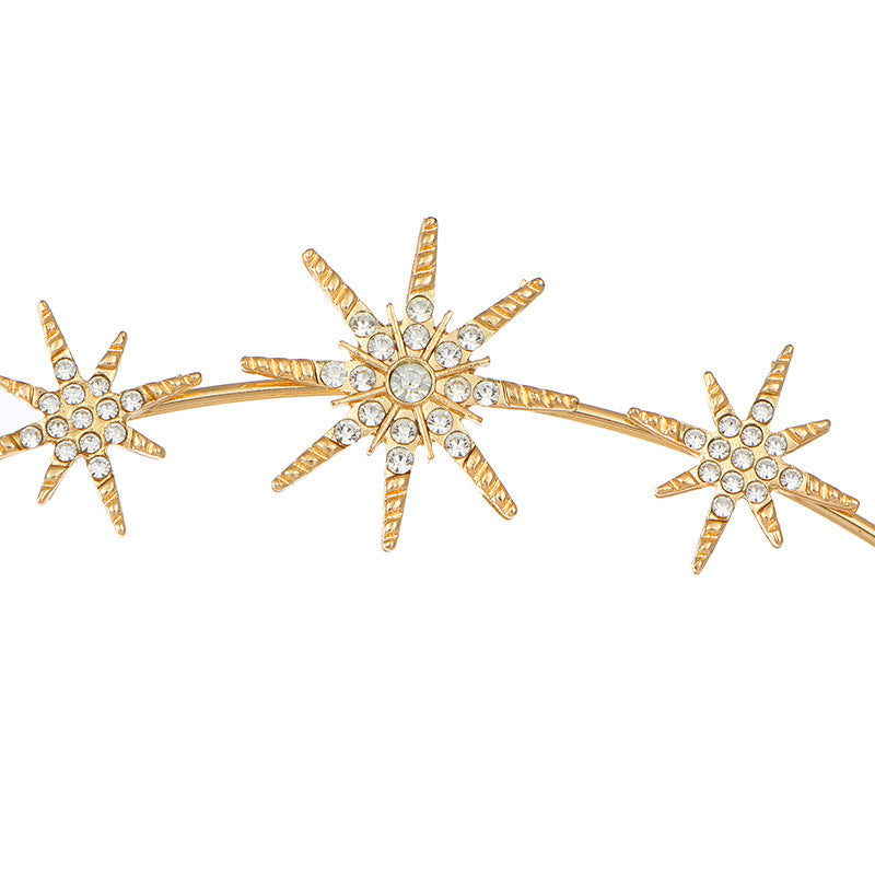 European and American Personalized Baroque Style Sun Moon Star Earrings Double-Layered Six-Pointed Star Headband with Diamonds and Shiny Decorations