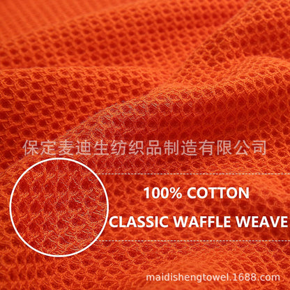 Cross-border Amazon pure cotton honeycomb kitchen dishwashing square towel can be suit with hook waffle square towel generation sticker code