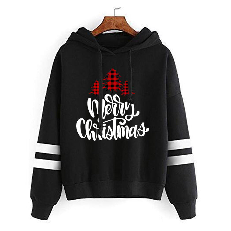Christmas Red Plaid Christmas Tree Merry Christmas Print Parallel Bars Striped Sweat Autumn and Winter Europe and America