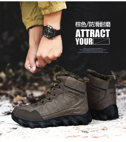 Cross-Border Winter New Cotton Shoes Men's Fur Integrated Snow Boots Outdoor Sports Hiking Boots Fleece-Lined Warm Men's Shoes 47
