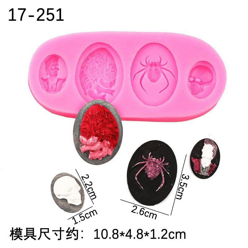 Halloween Series Flip Sugar Silicone Mold Pumpkin Ghost Skull Chocolate Cake Shape Decoration Silicone Mold