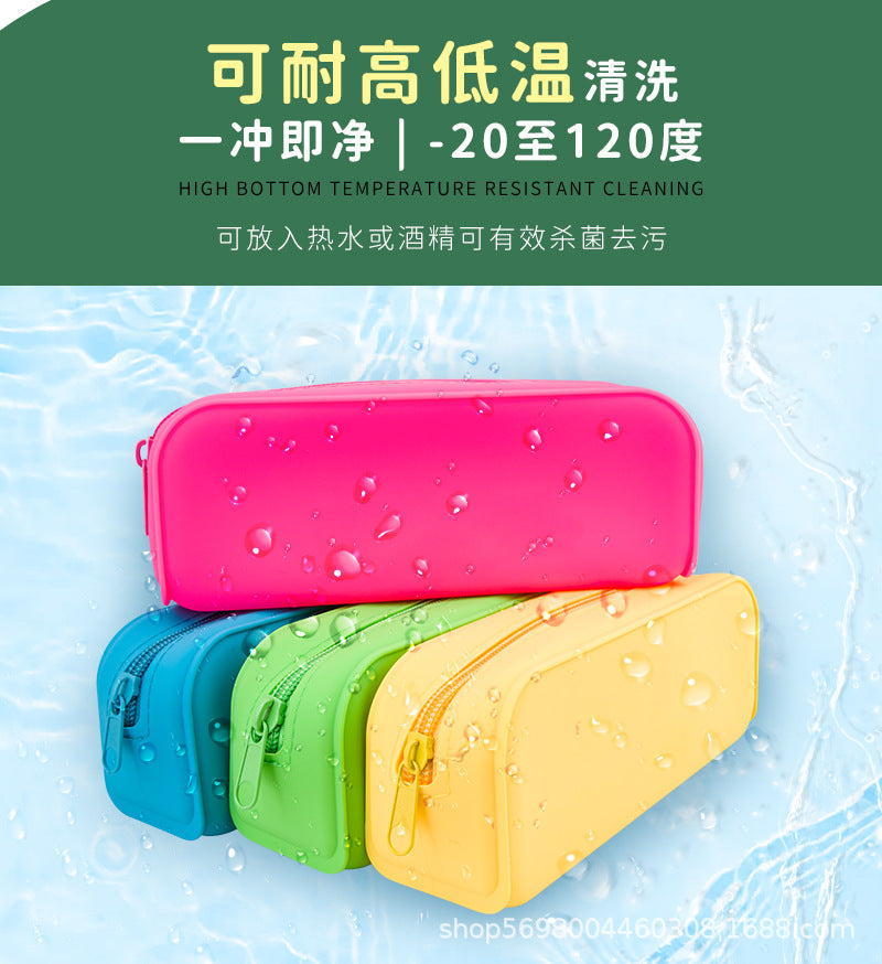 Large-Capacity Dust-Proof Silicone Storage Box for Primary and Secondary School Students, Waterproof Travel Stationery Box, Pencil Case for Travel