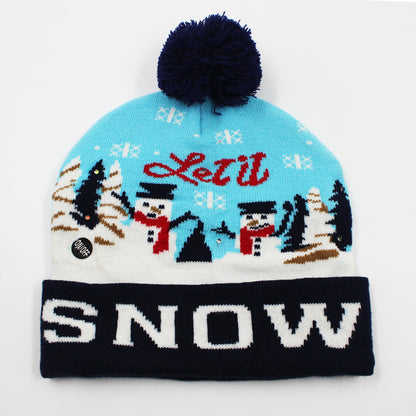 Korean Internet Celebrity Style Snowflake Christmas Hat, Warm and Cold-Proof Women's Knitted Hat with Pom-Pom, Ear-Protecting Yarn Hat, Light Luxury Style