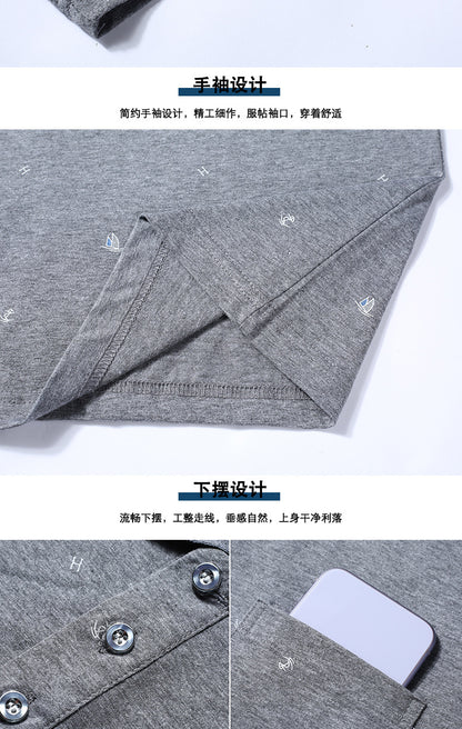 Middle-aged Men's Cotton Short-sleeved T-shirt Lapel Pocket Summer Middle-aged and Elderly plus size Half-sleeved Dad T-shirt Father