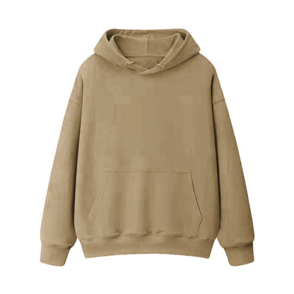 Fleece-lined thick loose hooded sweater women's autumn and winter warm top student couple wear solid color coat foreign trade women's clothing