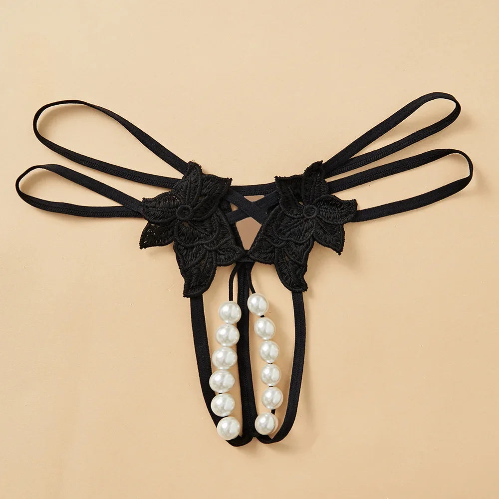 Cross-border exclusive for European and American plus size sexy T-shaped underwear double-row bead massage sexy transparent sexy underwear