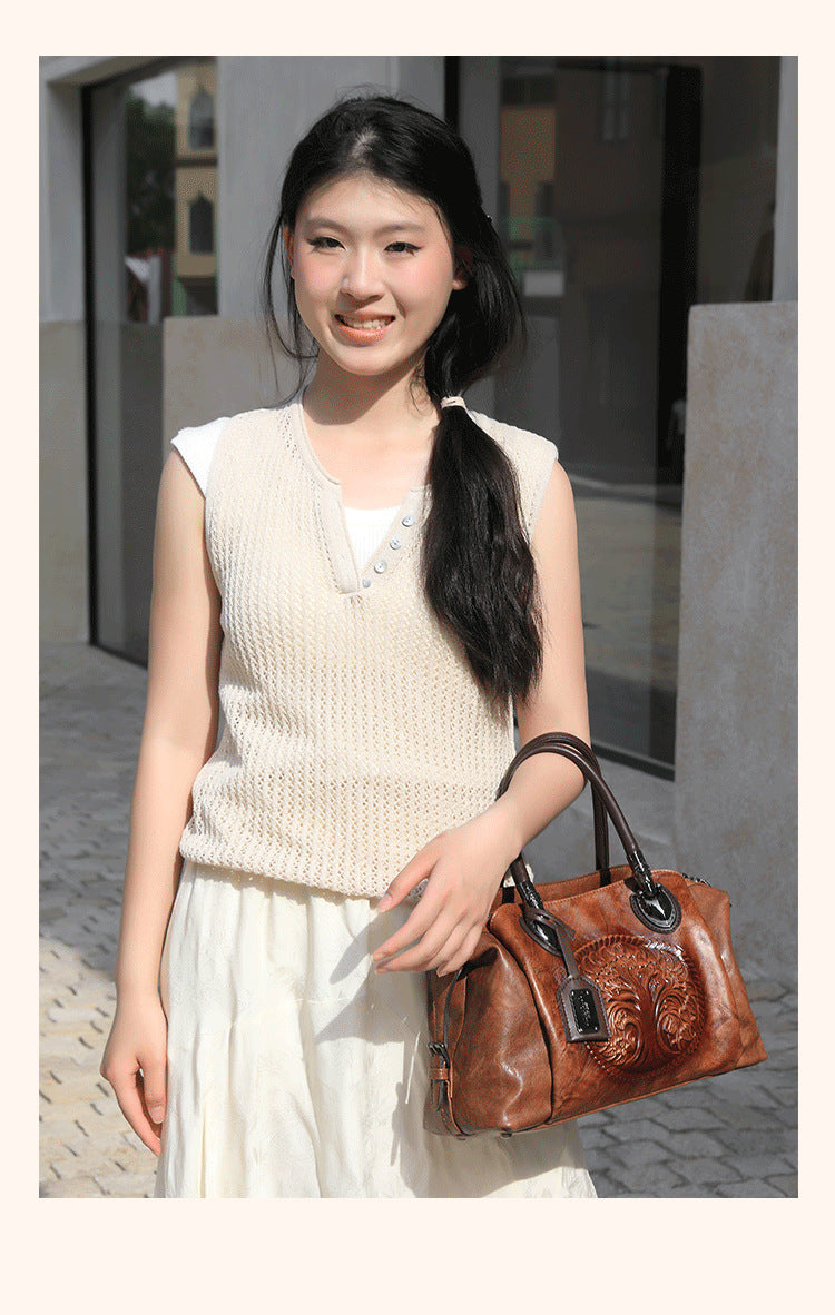 2025 New Chinese Style Retro European and American Style Bag Fashion Embossed Gradient Color Hand-Held Crossbody Pillow Women's Bag