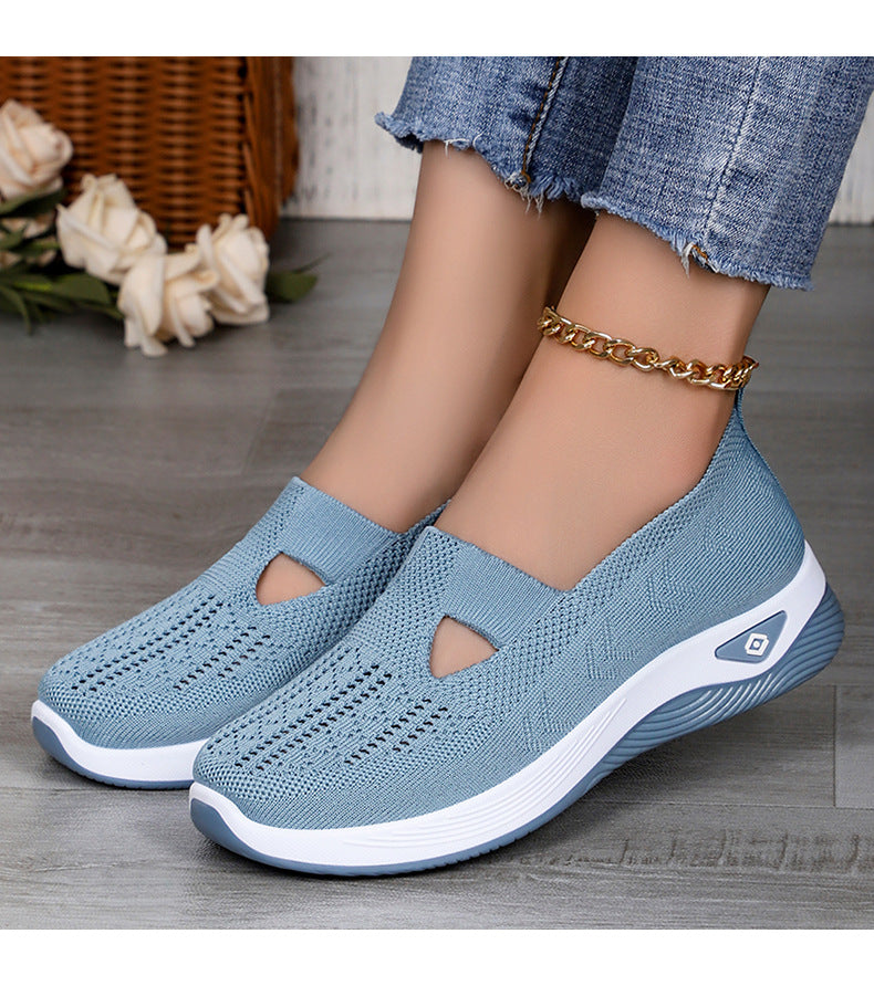 Women's Shoes Cross-Border Large Size Casual Shoes Fly-Knit Breathable Shoes Women's Lightweight and Comfortable Mesh Shoes Soft Sole Shallow Shoes