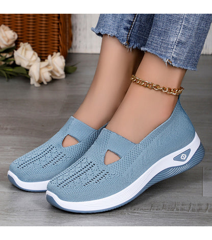 Women's Shoes Cross-Border Large Size Casual Shoes Fly-Knit Breathable Shoes Women's Lightweight and Comfortable Mesh Shoes Soft Sole Shallow Shoes