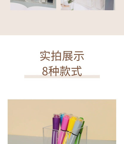 Multi-Grid Pen Holder Storage Box Makeup Brush Storage Tube Nordic Style Student Desktop Transparent Simple Style Solid Color Pen Holder
