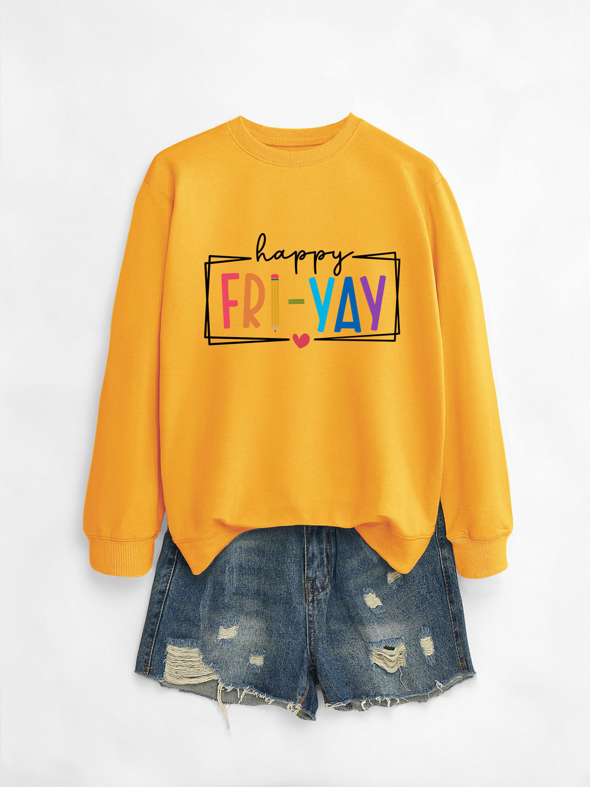 Amazon Ebay Round Neck Sweatshirt Happy Fri Yay Fun Letters Casual Fashion Long-Sleeved Tops in Stock