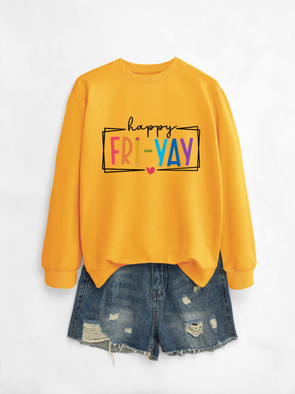 Amazon Ebay Round Neck Sweatshirt Happy Fri Yay Fun Letters Casual Fashion Long-Sleeved Tops in Stock