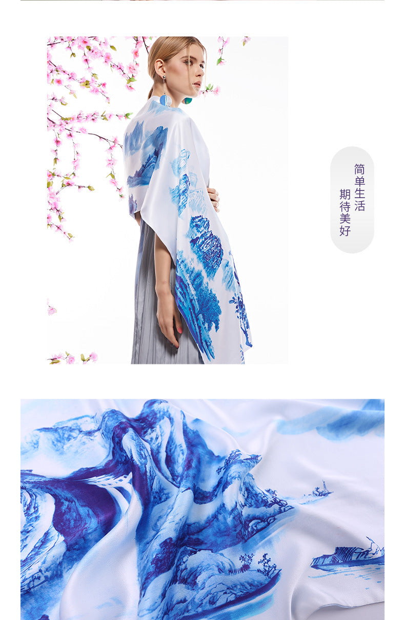 Suzhou and Hangzhou long silk scarf high-grade mulberry silk scarf pure silk women's vintage scarf crepe satin shawl