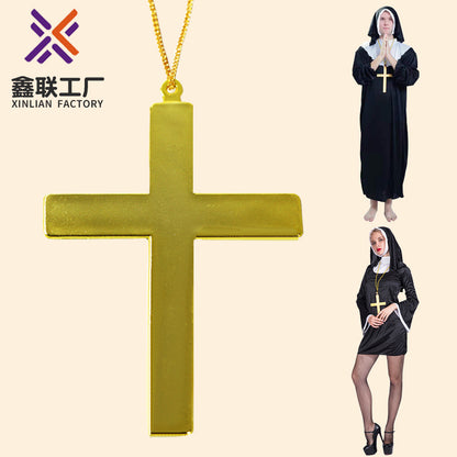 Golden Cross Priest and Nun Pendant Cross-Border Halloween Pendant Halloween Limited Edition Jewelry Necklace