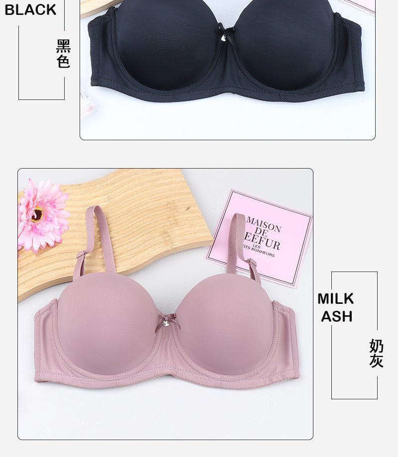 Cross-border half cup underwear women's bra solid color glossy steel ring push up top support bra sexy big chest small bra c cup