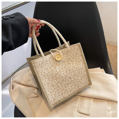Internet Celebrity Portable Linen Bag Women's 2023 Western Style Hand-Carrying Lunch Bag for Work and Going Out Japanese Style ins Small Satchel
