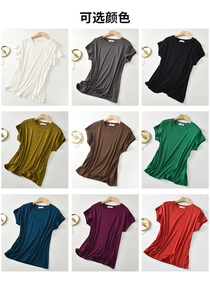 Tiktok batwing sleeve t-shirt women's round neck summer solid color simple small flying sleeve casual all-match loose short sleeve t-shirt women