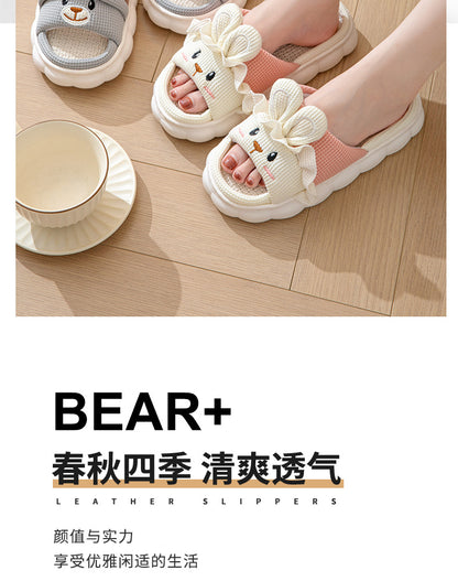 Cute lace rabbit parent-child male and female baby adult indoor and outdoor home wooden floor thickened linen Four Seasons slippers