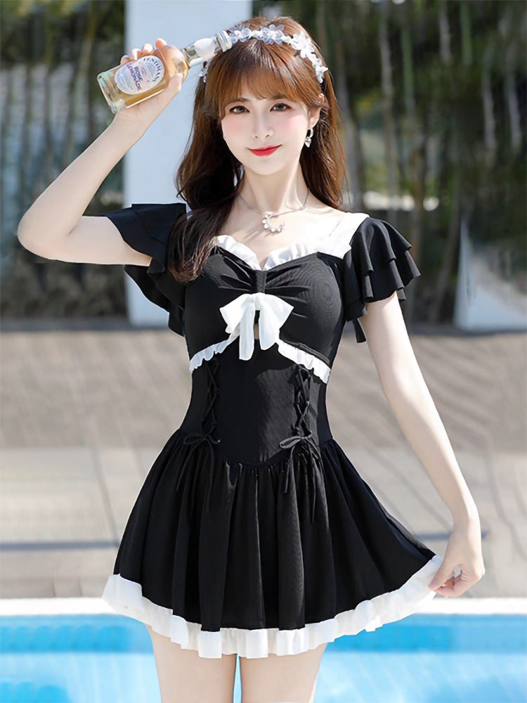 2025 New Swimsuit for Women, Conservative, Flesh-Covering, Slimming Look One-Piece Student Skirt Style, Boxer-Angle High-End Hot Spring Resort Swimsuit