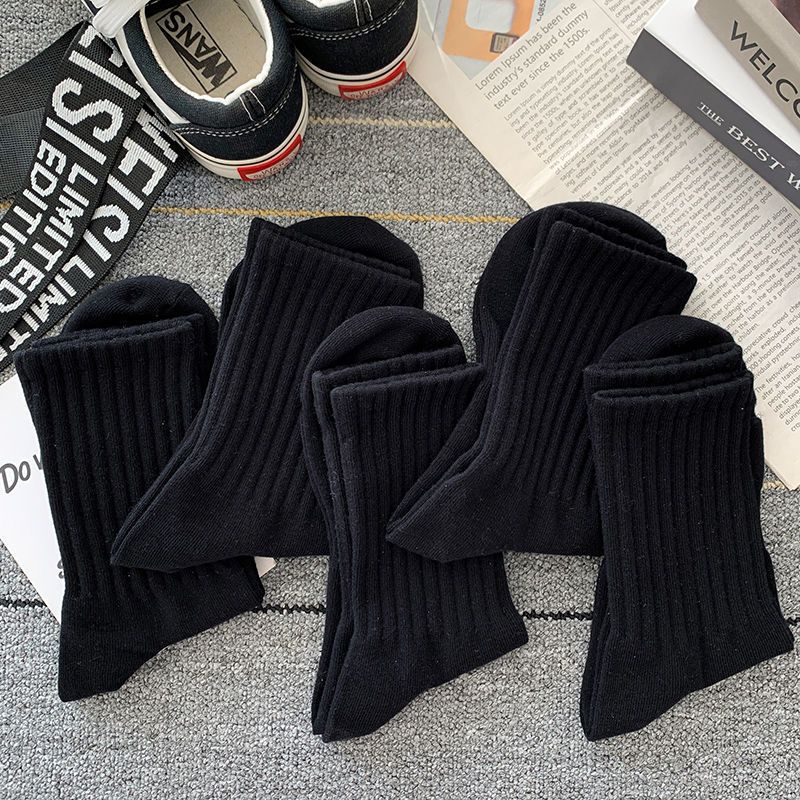 Socks Men's Autumn Spring and Autumn New Solid Color Casual All-match Sports Style Basketball Fashionable Socks Comfortable Men's Mid-tube Socks