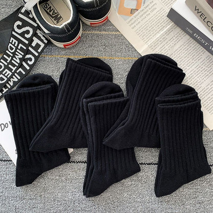 Socks Men's Autumn Spring and Autumn New Solid Color Casual All-match Sports Style Basketball Fashionable Socks Comfortable Men's Mid-tube Socks