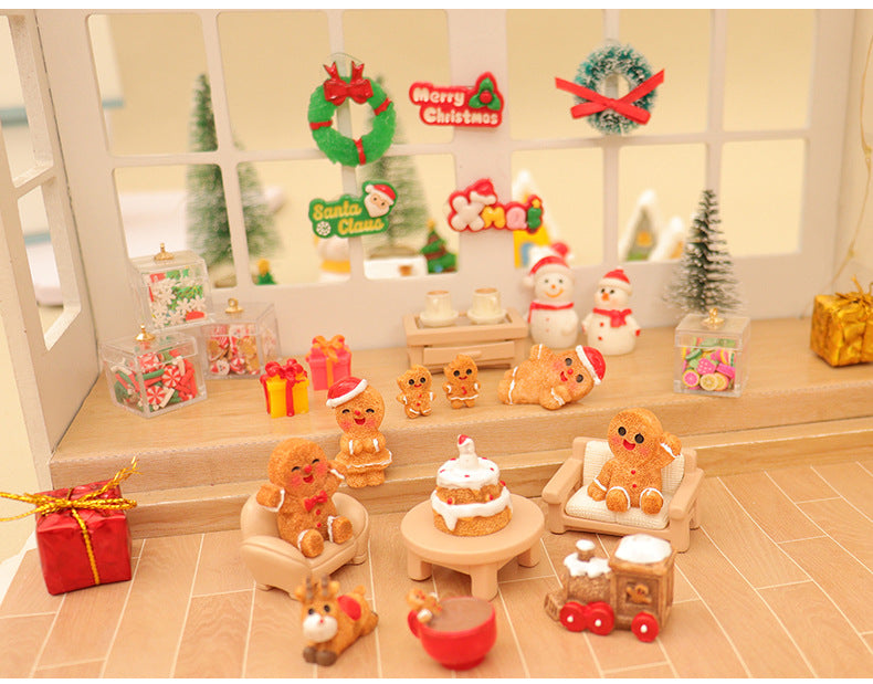 Dollhouse Doll House Snowman Christmas Tree Ginger Biscuit Man Decoration Scene Ornaments Model Christmas Wreath