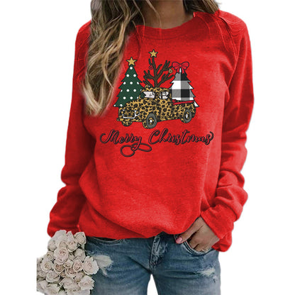 Europe and the United States foreign trade cross-border supply Christmas tree merry Christmas printed round neck sweater women's top