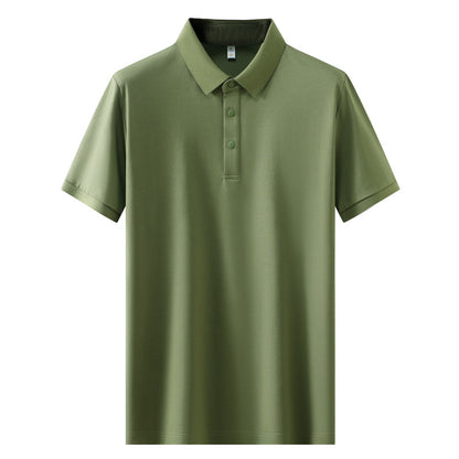 Cross-border Foreign Trade Copper Ammonia Silk T-shirt Men's Business Casual Short-sleeved Summer Gastrodia elata Mulberry Silk Lapel Men's Polo Shirt