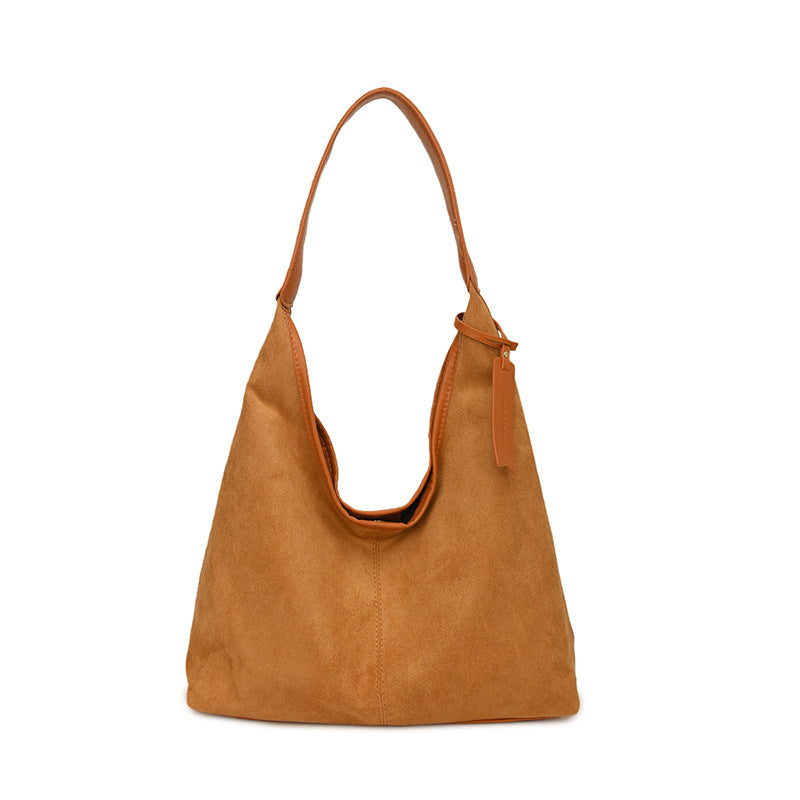 New Suede Shoulder Tote Bag, Fashionable, Simple, Lazy Style, Large Capacity Women's Handbag, Bucket Bag, Mommy Bag