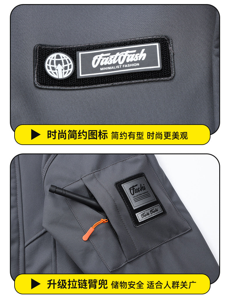 Men's Autumn and Winter Fleece-Lined Thickened Softshell Tactical Outdoor Sports Workwear Suit, Waterproof and Windproof
