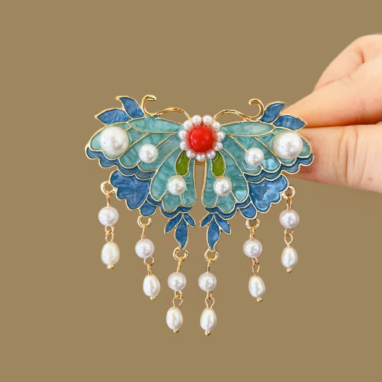 Antique Style Burned Blue Cloud Pearl Hairpin New Chinese Tassel Side Clip Advanced Sense Clip Hair Accessories Headwear Hair Clip