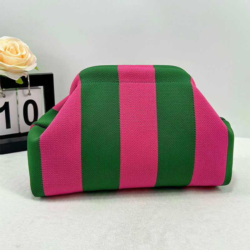 Cross-Border Dropshipping Knitted Bag Striped Clutch Bag for Women Fly-Knit Cloud Versatile Stylish Portable Makeup Bag Large Capacity
